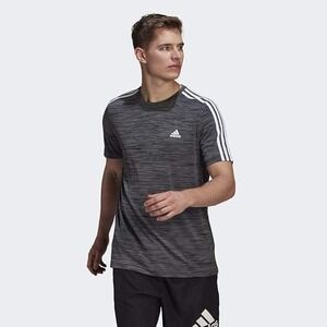 Adidas Mens Designed 2 Move‎ 3-Stripes Tee Black Melange Wicking Athleisure M